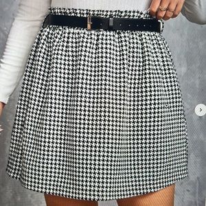 Plus houndstooth print paperbag belted skirt